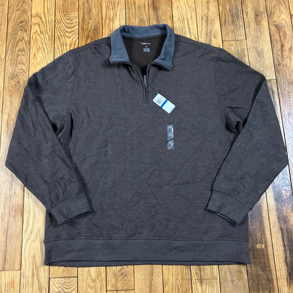 NEW Van Heusen Mens‎ Modern 1/4 Zip Pullover Brown Heather XL
